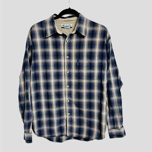 Columbia Men's Blue and khaki Plaid Long Sleeve Button Up Shirt- size M